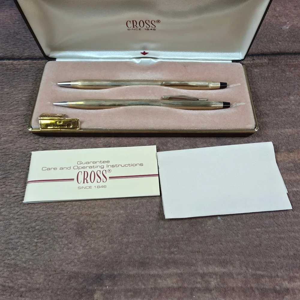 Cross Pen and Pencil Set Mens OS Gold Good 10K Gold Filled 4501 Vintage Case